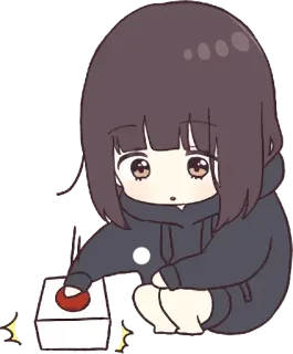 🔴 Аниме, Девочка, Кнопка, Милый, Мультфильм, Чиби telegram sticker
