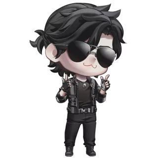 😎 chibi, character, sunglasses, leather jacket, cool, pose telegram sticker