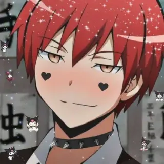 🤟 Karma Akabane Assassination Classroom Anime, Mangá, Desenho animado, Menino, cabelo ruivo, bonito, corações whatsapp sticker