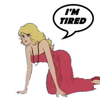 😐 I'M TIRED mệt mỏi, phụ nữ, hoạt hình, hình động, bong bóng thoại, tóc vàng telegram sticker