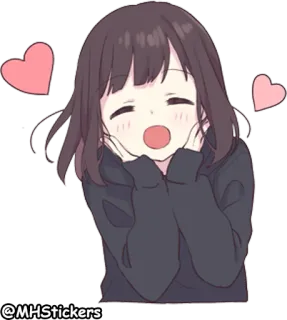 😍 @MHStickers Аниме, Девушка, Милый, Сердечки, Мультфильм, Наклейка telegram sticker