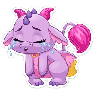 😭 dragão, triste, chorando, fofo, desenho animado, roxo, animal, kawaii whatsapp sticker