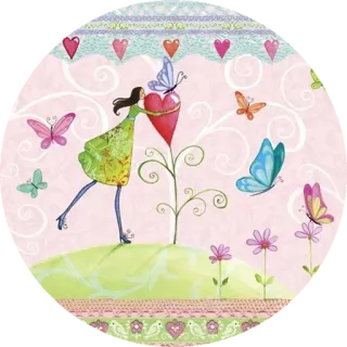 ❤ Herz, Schmetterlinge, Mädchen, Liebe, Blumen, skurril, Kunst, Illustration telegram sticker