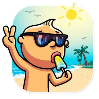 ✌ cartoon, beach, summer, popsicle, sunglasses, vacation, character telegram sticker
