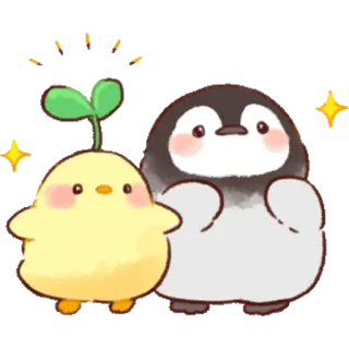 ☘️ pintinho, pinguim, fofo, kawaii, amigos, desenho animado, adesivo whatsapp sticker