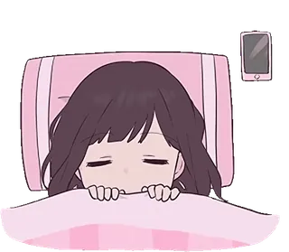 🛌 schlafen, bett, mädchen, süß, cartoon whatsapp sticker