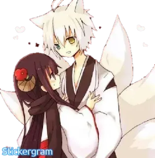 💕 Stickergram อนิเมะ, สุนัขจิ้งจอก, ผู้หญิง, ผู้ชาย, คู่รัก, น่ารัก, การ์ตูน telegram sticker