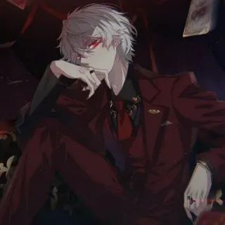 🤍 anime, manga, red, suit, white hair, red eyes, digital art, art whatsapp sticker