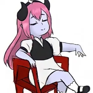 🦄 anime girl, devil, horns, sitting, chair, cartoon, cute telegram sticker