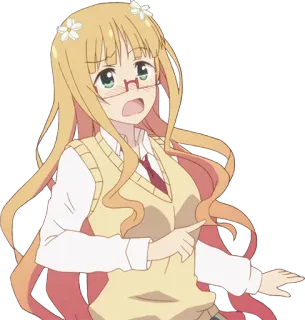 😨 garota anime, óculos, flores, cabelo loiro, personagem anime telegram sticker