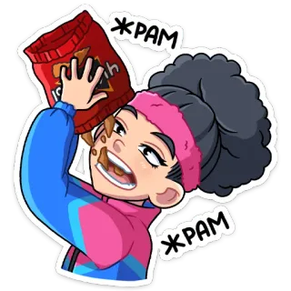 🍴 ЖРАМ eating, chips, cartoon, snack, food telegram sticker