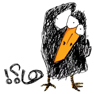 😳 Karr !? crow, bird, confused, scratchy, sketch, doodle, cartoon, question telegram sticker