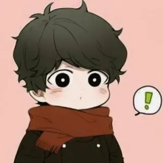 😳 Dibujos animados, Chibi, Personaje, Lindo, Kawaii, Bufanda, Signo de exclamación telegram sticker