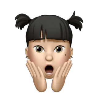 😲 Memoji, удивлен, в шоке, эмодзи, хвостики, лицо, руки, Apple telegram sticker