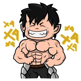 🤣 XA Dibujos animados, Músculo, Personaje, Anime, Diablo, Demonio, Abdominales, Divertido whatsapp sticker