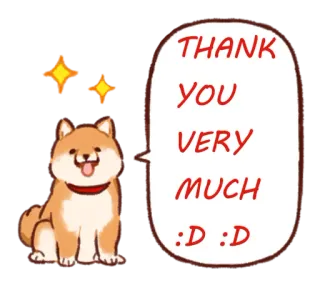 🙂 THANK YOU VERY MUCH :D :D cane, grazie, grato, shiba inu, carino, brillantini whatsapp sticker