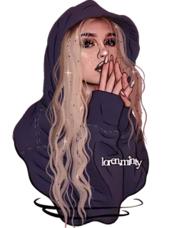 🙏 lorenminty 여자, 후드티, 금발, 반짝이, 일러스트, 초상화, 패션 telegram sticker