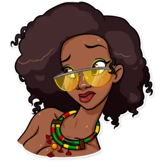 🤨 Frau, Brille, Halskette, Porträt, Afro, Cartoon telegram sticker