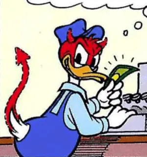 😈 Donald Duck Cartone animato, Diavolo, Soldi, Avidità, Male, Personaggio, Divertente, Anatra whatsapp sticker