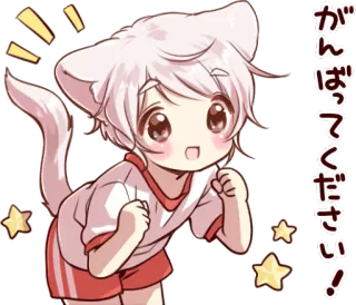 ✊ がんばってください! Anime, Katzenohren, Anfeuern, Kawaii, Süß, Sterne telegram sticker