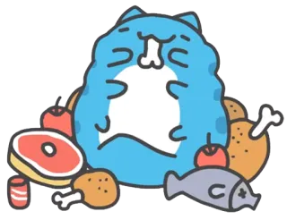 🍗 gato, comida, desenho animado, adesivo, fofo, animal, azul, refeição telegram sticker