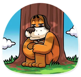 ☹️ 悲しい犬, 犬, 木, 漫画, 動物, 落ち込んでいる telegram sticker