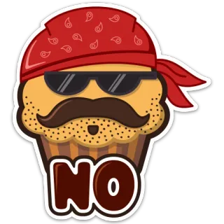 😎 NO คัพเค้ก, ผ้าโพกหัว, หนวด, แว่นกันแดด, ไม่, การปฏิเสธ telegram sticker