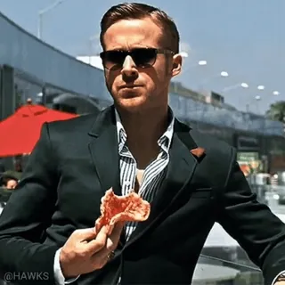 😎 Ryan Gosling actor, sunglasses, pizza, eating, man whatsapp sticker