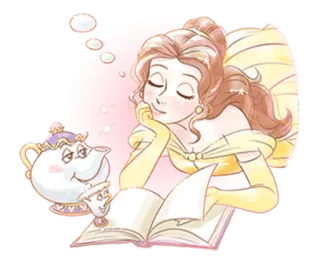 😌 Belle Beauty and the Beast Belle, Die Schöne und das Biest, Disney, animiert, Buch, Prinzessin whatsapp sticker
