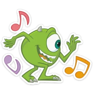 🎶 Mike Wazowski Monsters, Inc. Mike Wazowski, Monster AG, animiert, Cartoon, tanzen, Noten telegram sticker