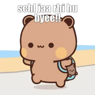 🥳 schl jaa rhi hu byee!! ours dessin animé, au revoir, départ, animal dessin animé, mignon whatsapp sticker