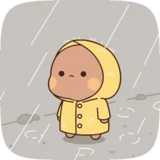 😕 fofo, desenho animado, triste, chuva, capa de chuva, emoji telegram sticker