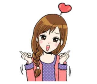 😕 cartoon, heart, girl, braid, expression, happy telegram sticker