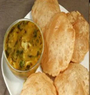 🥔 Puri, Indisches Essen, Aloo Sabzi, Curry, Brot, Vegetarisch, Essen telegram sticker