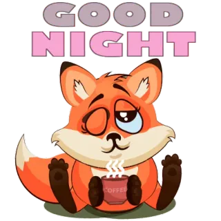 😝 GOOD NIGHT boa noite, raposa, café, fofo, animal, sonolento, relaxante whatsapp sticker