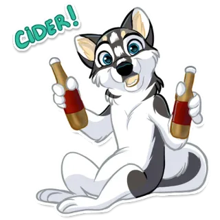 😋 CIDER! husky, cachorro, sidra, desenho animado, álcool, bebendo, festa, celebração telegram sticker