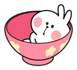 🥺 lapin, mignon, bol, rose, dessin animé, kawaii telegram sticker