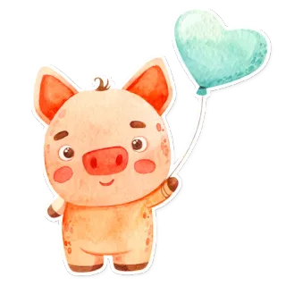 💝 maiale, animale, carino, palloncino cuore, acquerello, adesivo, cartone animato telegram sticker