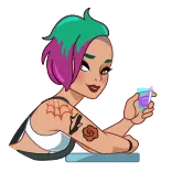 🥤 woman, cyberpunk, tattoo, drink, digital art telegram sticker