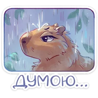 🫥 ДУМОЮ... Капибара, Животное, Грызун, Дождь, Милый, Думающий, Наклейка telegram sticker