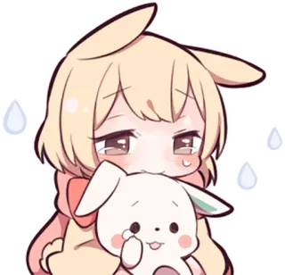 😢 애니메이션, 귀여운, 슬픈, 귀여운, 토끼, 우는 telegram sticker