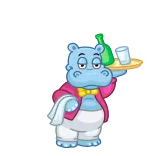 🍷 hipopótamo, garçom, bebidas, desenho animado, animal whatsapp sticker