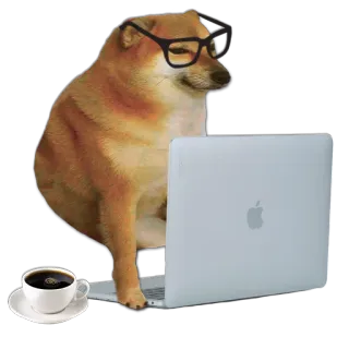 💻 Doge doge, ミーム, コンピュータ, メガネ, コーヒー telegram sticker