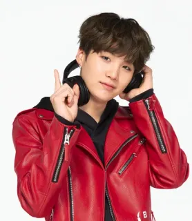 🎧 Mann, Kopfhörer, rote Jacke, K-Pop, Musik, Person, Porträt telegram sticker