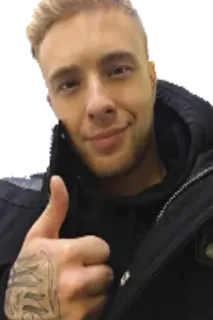 😮 uomo, capelli biondi, pollice in su, tatuaggio telegram sticker