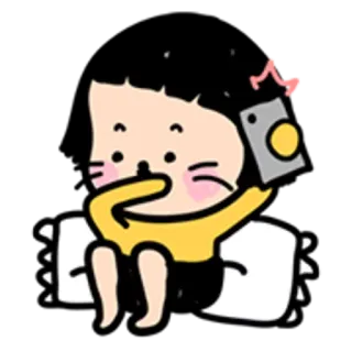 👧 cartoon, selfie, cute, cat, pillow, character telegram sticker