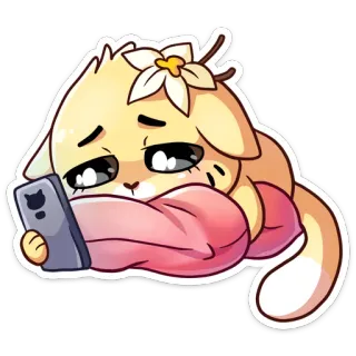 🥹 gatto, carino, anime, kawaii, telefono, cuscino, triste telegram sticker