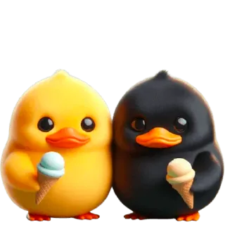 🍦 patitos, helado, lindo, amarillo, negro, dibujos animados, animales telegram sticker