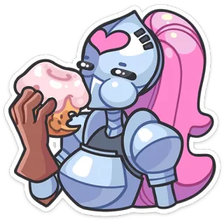 🍩 기사, 갑옷, 컵케이크, 디저트, 음식, 귀여운, 분홍색 머리, 만화, 달콤한 telegram sticker