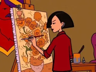 🌟 Jane Lane Daria Daria, Jane Lane, artist, painting, sunflowers, cartoon telegram sticker